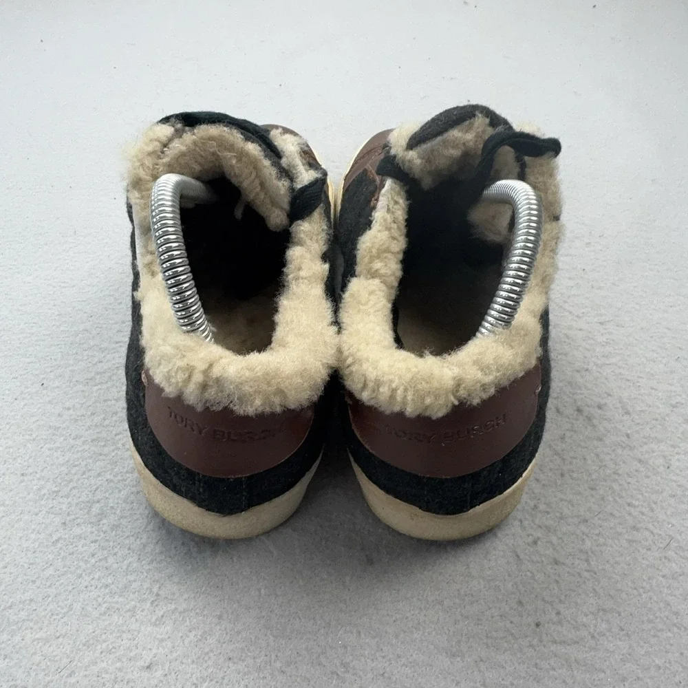 Tory Burch Shearling Wool Felt Shoes Womens Size 9 Brown Low Top Casual Sneakers